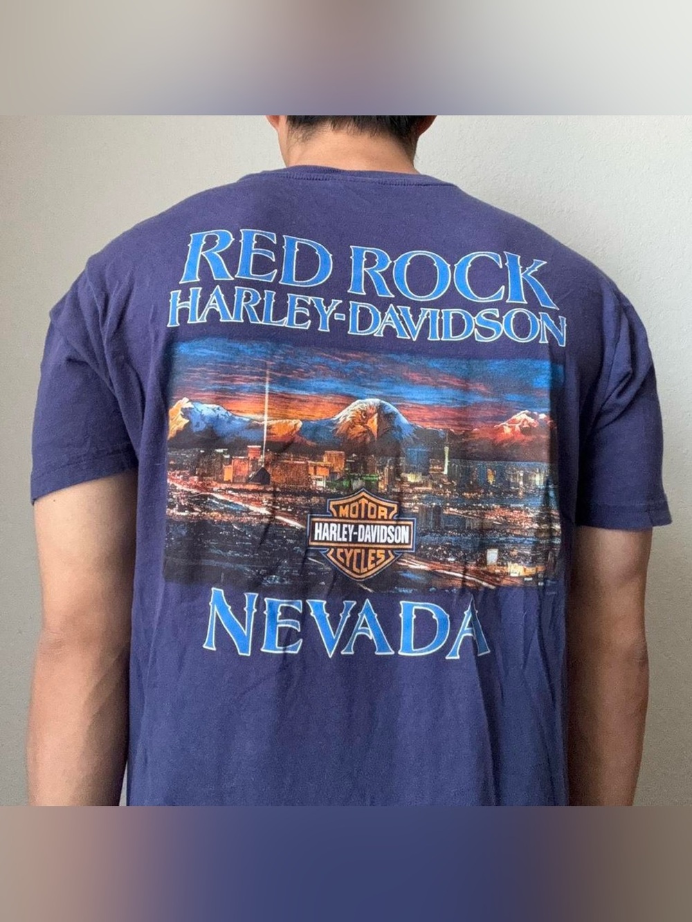 Vintage Harley Davidson Nevada Graphics Blue Tee Shirt